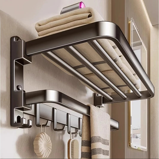 Wall Mounted Space Aluminum Towel Rack 50cm & 60cm | Grey/Black Wall Towel Rack Peaceful Pleasures Health and Wellness