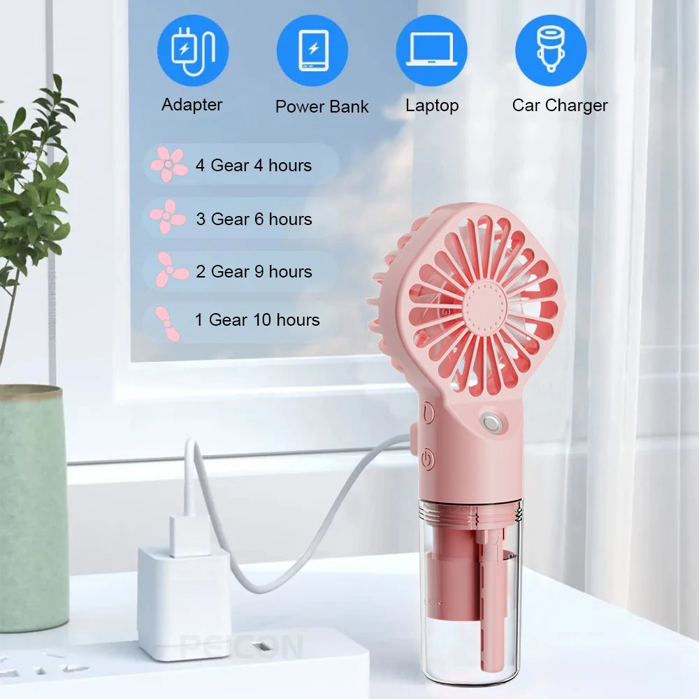 Portable Handheld Mist Fan Rechargeable Personal Fan Spray Water Mist Fans for Summer Beach Travel Camping Mini Cooling Hand Fan Peaceful Pleasures Health and Wellness