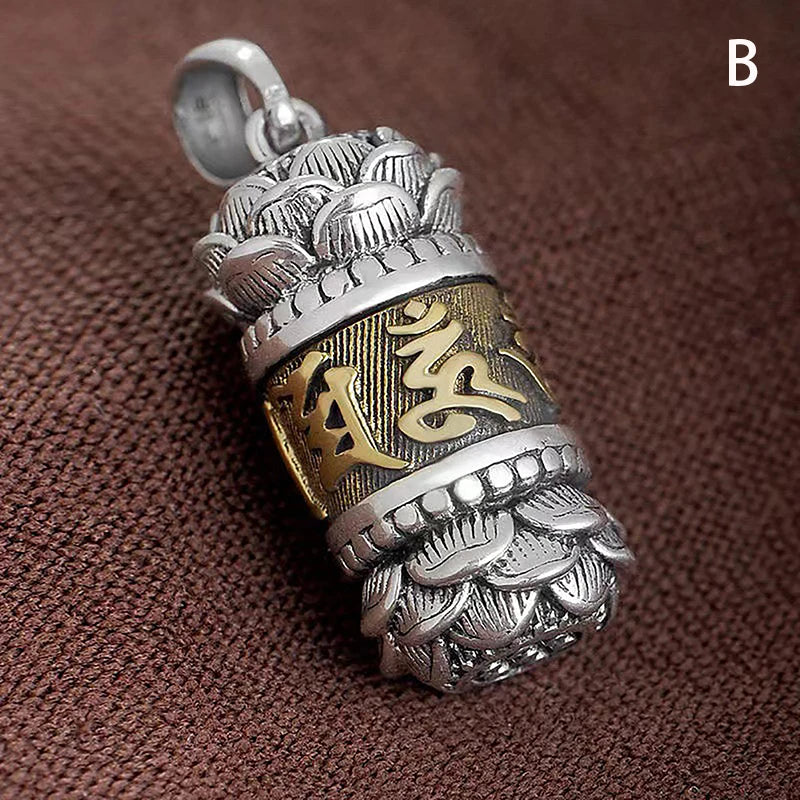 1Pc Hollow Copper Plated Lotus Sutra Cylinder Pendant Keychain Handmade Vintage Pill Box Container Bottle Peaceful Pleasures Health and Wellness B