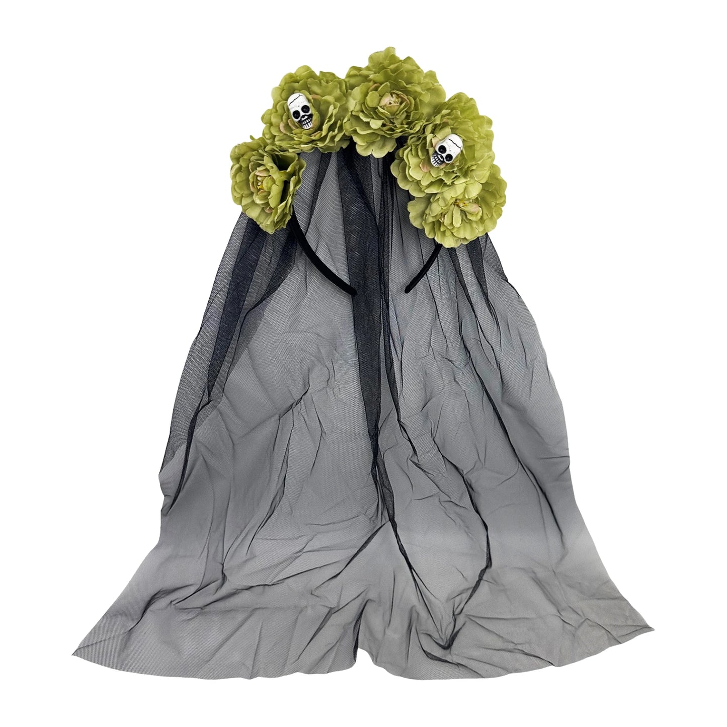 Gothic Rose Skull Headband | Halloween Floral Veil Hair Hoop