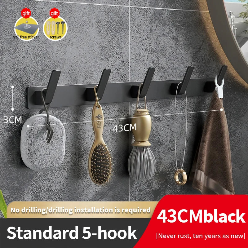 YUNJIEYA 6-Hook Aluminum Wall Rack | Kitchen & Bathroom Hooks