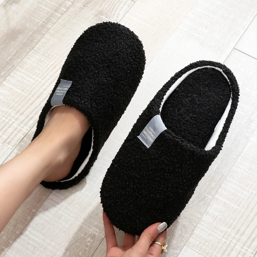 Women's Soft Fur Non-Slip Indoor Slippers – Flat House Shoes