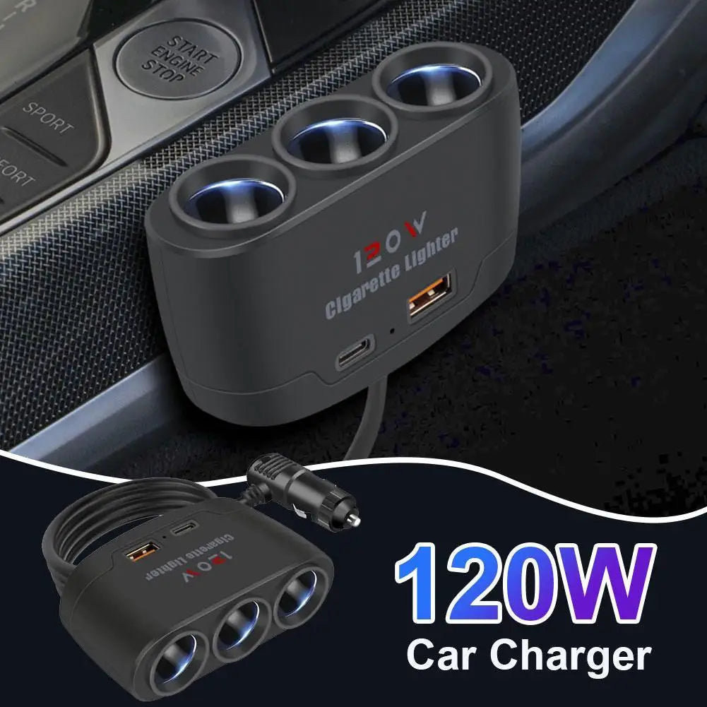 120W Dual USB Socket 3 in 1 Car Cigarette Lighter Splitter 12V 24V Fast Charger Plug Phone Power Adapter For Car DVR GPS Dashcam Peaceful Pleasures Health and Wellness