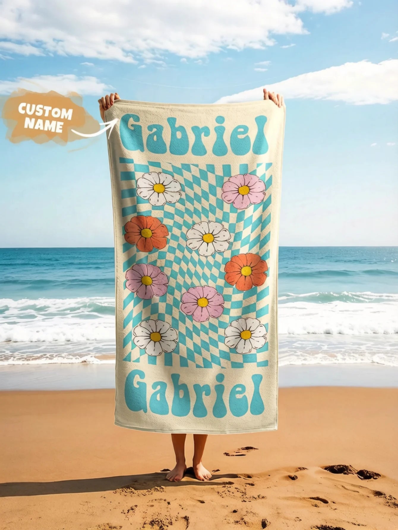 Custom Name Beach Towel 70x140cm 6 Colors Personalized Pool Towel Gift For Couple Her Him Bachelorette Valentine Mother Father Peaceful Pleasures Health and Wellness