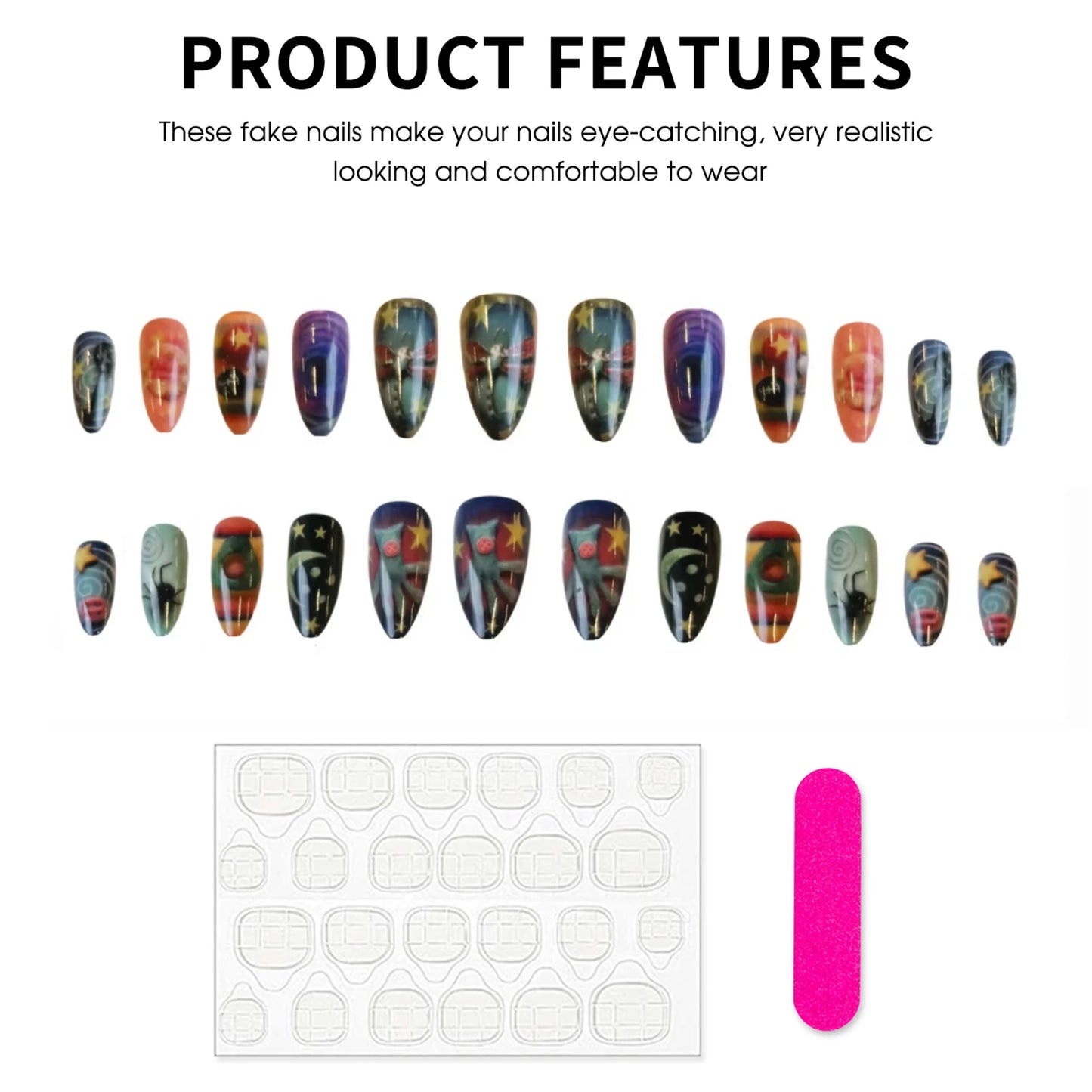 24pcs Gothic Fairy Tale Almond False Nails Press On Nails Wearable Halloween Resin Artificial Fake Y2k Nails For Cosplay Party Peaceful Pleasures Health and Wellness