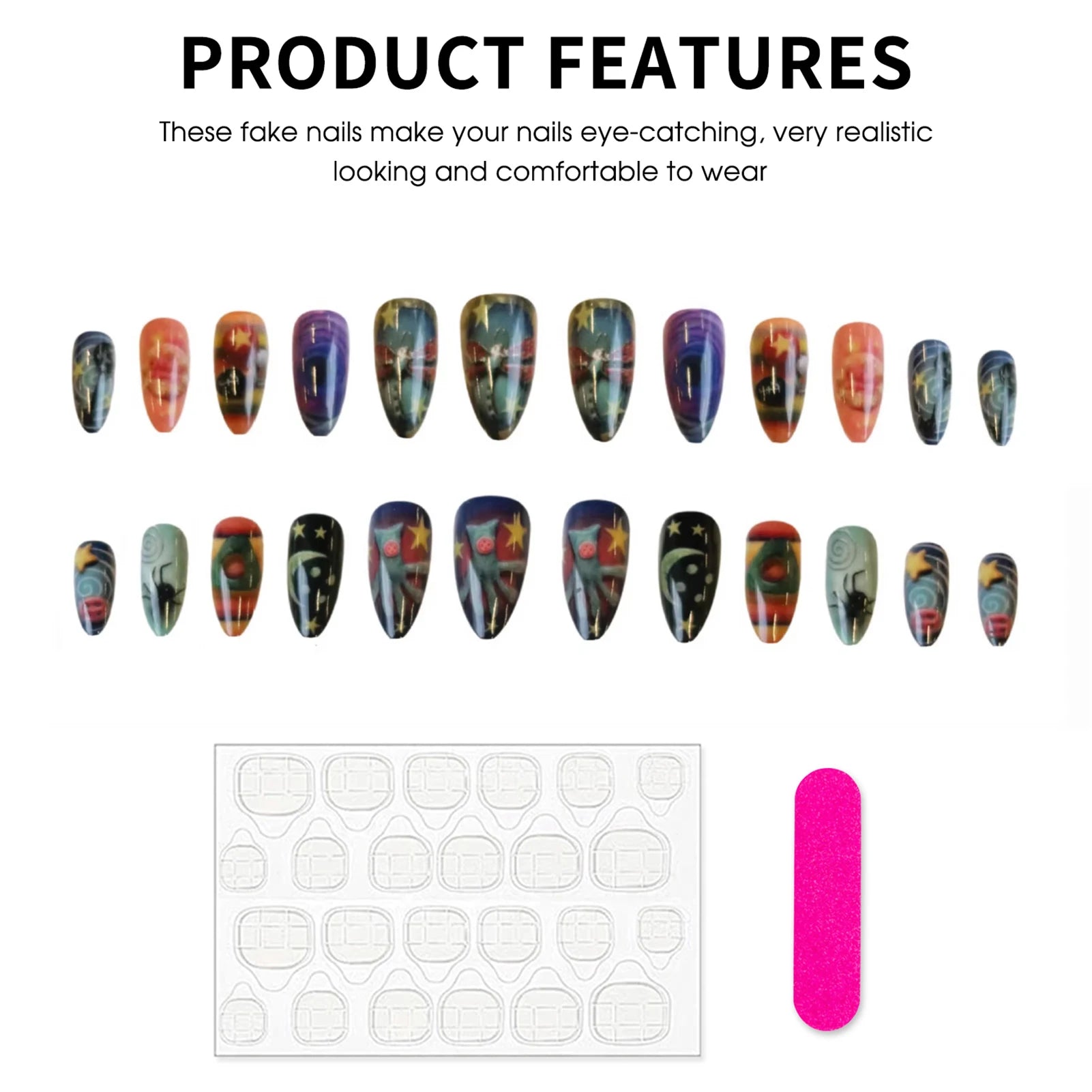 24pcs Gothic Fairy Tale Almond False Nails Press On Nails Wearable Halloween Resin Artificial Fake Y2k Nails For Cosplay Party Peaceful Pleasures Health and Wellness