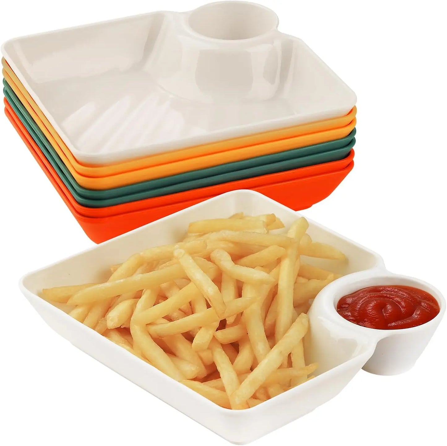 Chip Dip Serving Platter Set, Plastic Dumpling Plates with Sauce Compartment, Square Serving Dish Sushi Plates Peaceful Pleasures Health and Wellness