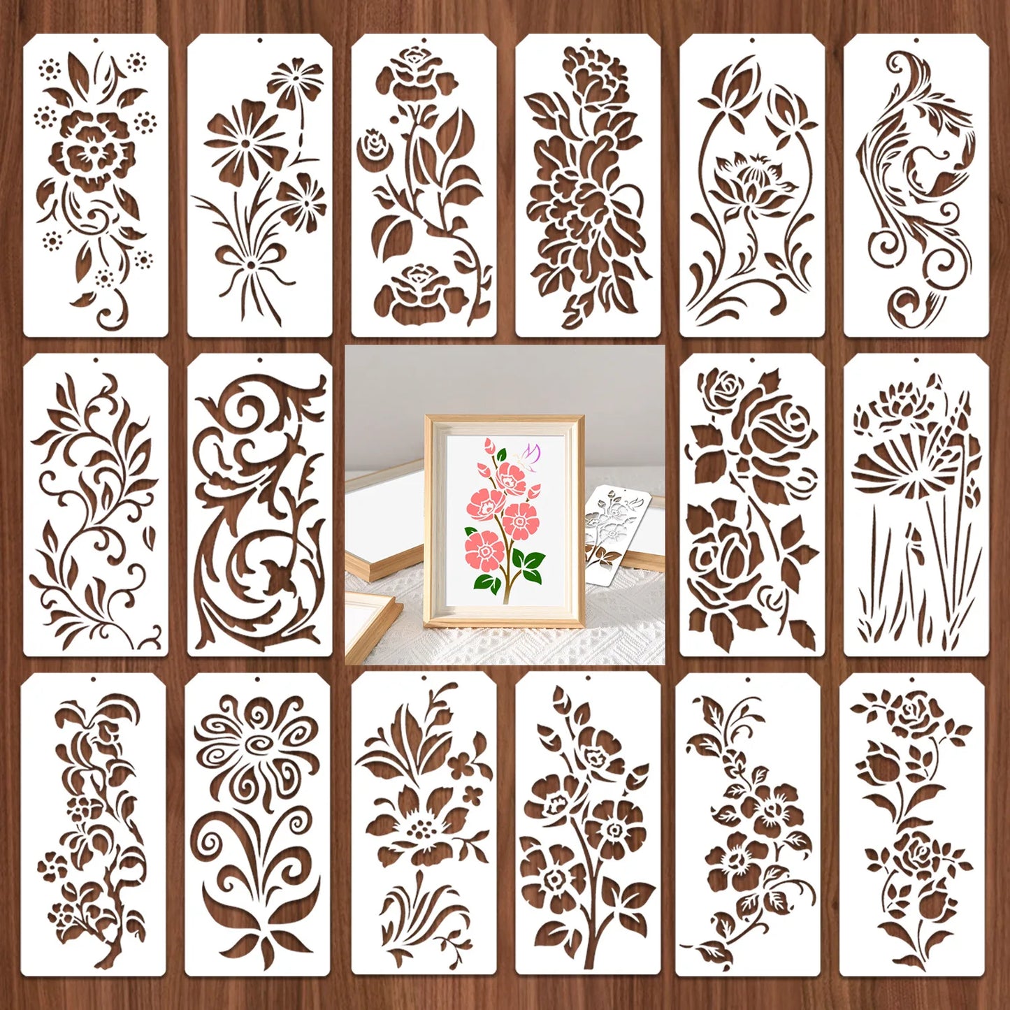 Bview Art 16-Piece Geometric Floral Painting Stencil DIY Doodle