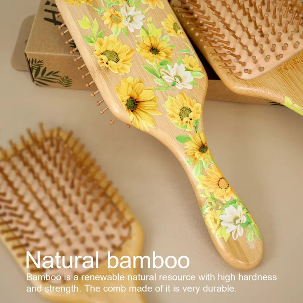 Sunflower Bamboo Air Cushion Hair Brush – Natural Wood Detangler