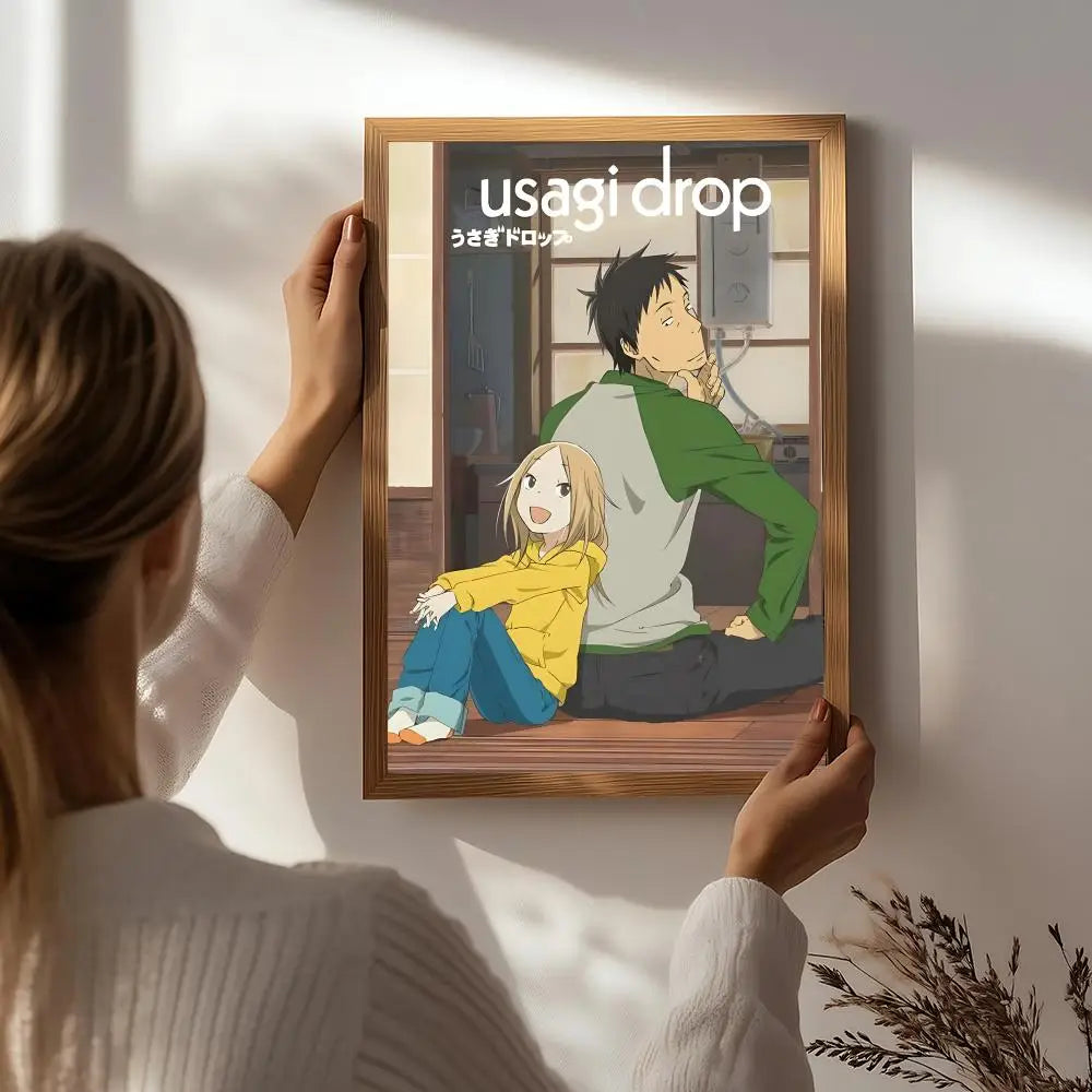 Anime U-Usagi Drop Poster HD Self Adhesive Waterproof Wall Art Ideal for Home Office Dorm Bedroom Great Gift Peaceful Pleasures Health and Wellness White8 21X30cmNoframe