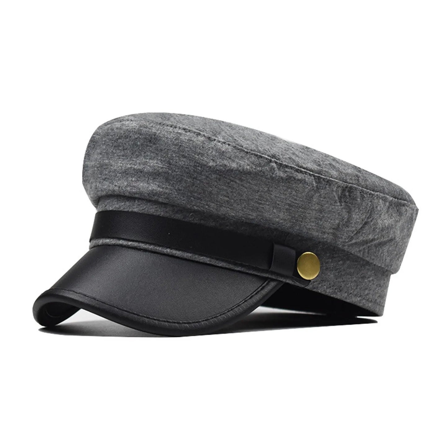 Unisex Cycling Caps PU Leather Hat Autumn Sailor Hat for Women Men Men Black Female Travel Student Hat Captain Hat Flat Top Peaceful Pleasures Health and Wellness Gray