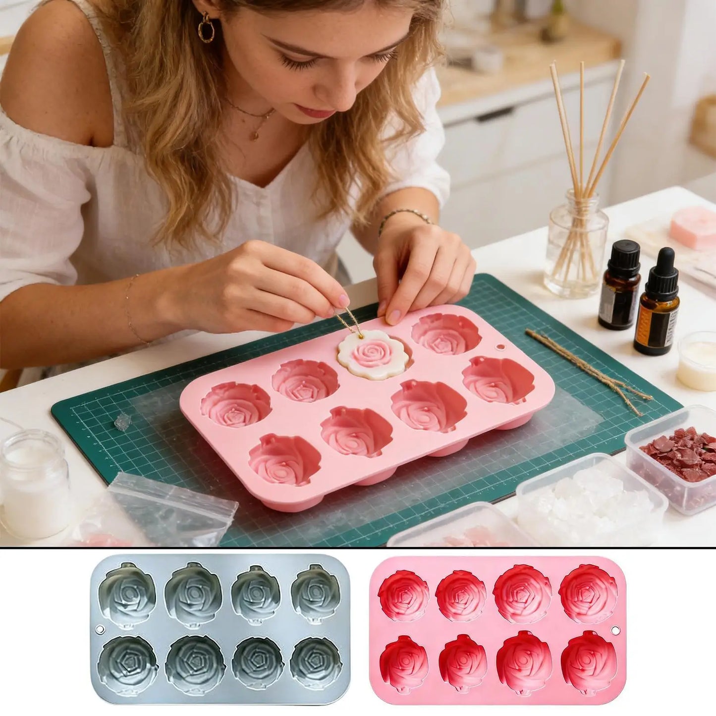 8-Cavity Rose Silicone Mold – Baking, Soap, Candle & Chocolate