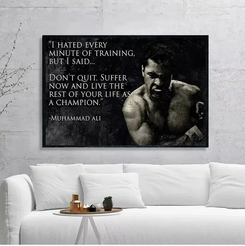 Boxer Wall Poster, Mike Tyson Muhammad Ali Motivational Quote Canvas Painting Prints, Home Decor Pictures for Living Room Peaceful Pleasures Health and Wellness