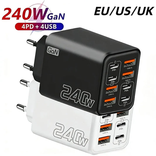 240W GaN 8-Port USB-C PD Fast Charger | QC 3.0 Wall Adapter Multi-Port USB Charger Peaceful Pleasures Health and Wellness