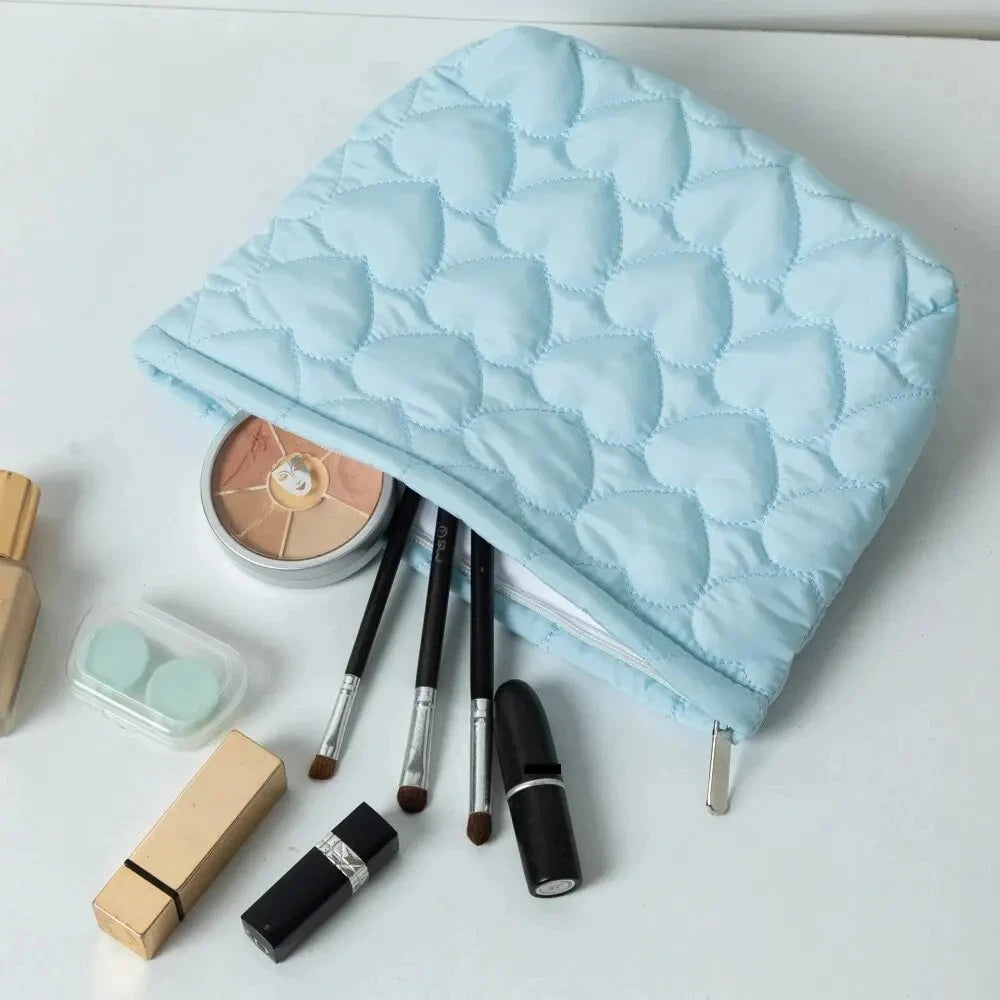 Fashion Korean Large Capacity Cosmetic Bag Women Soild Heart Quilting Handbag Portable Travel Lipstick Makeup Storage Bags Peaceful Pleasures Health and Wellness