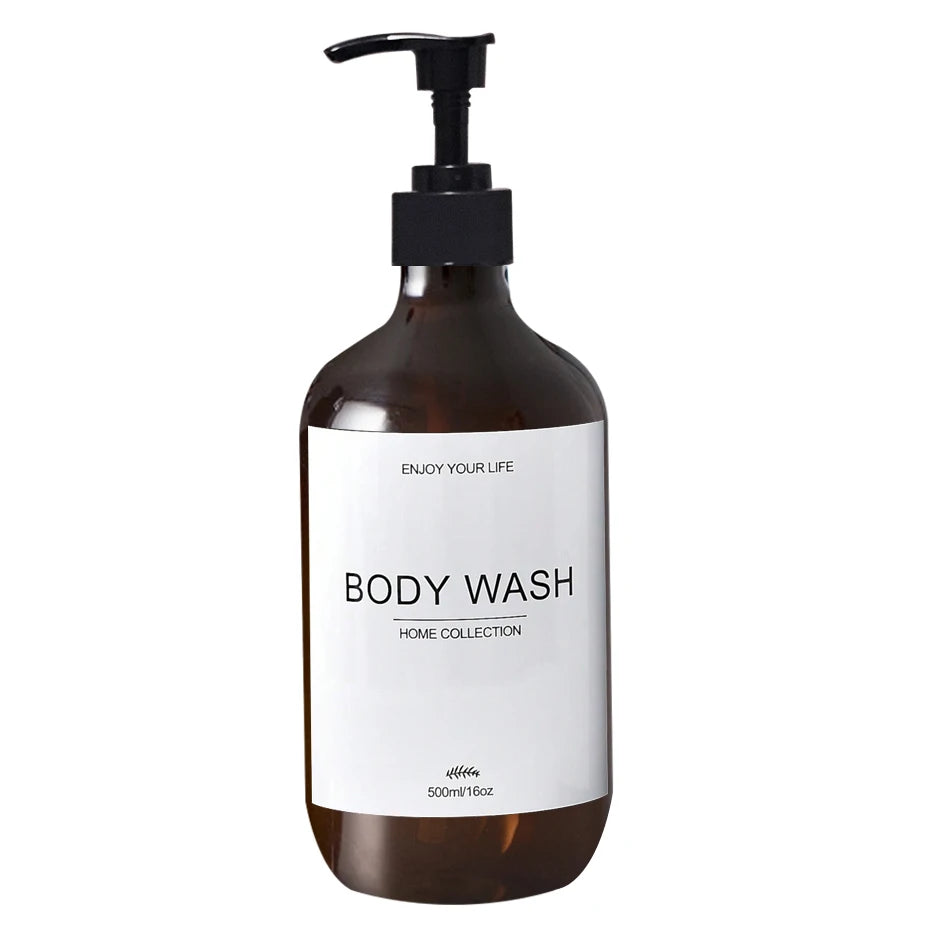 500ml Shampoo Body Wash Conditioner Dispenser Bottle Bathroom Waterproof Pre-Labeled Refillable Shampoo Bottle Soap Container Peaceful Pleasures Health and Wellness A-Amber-body 500ml