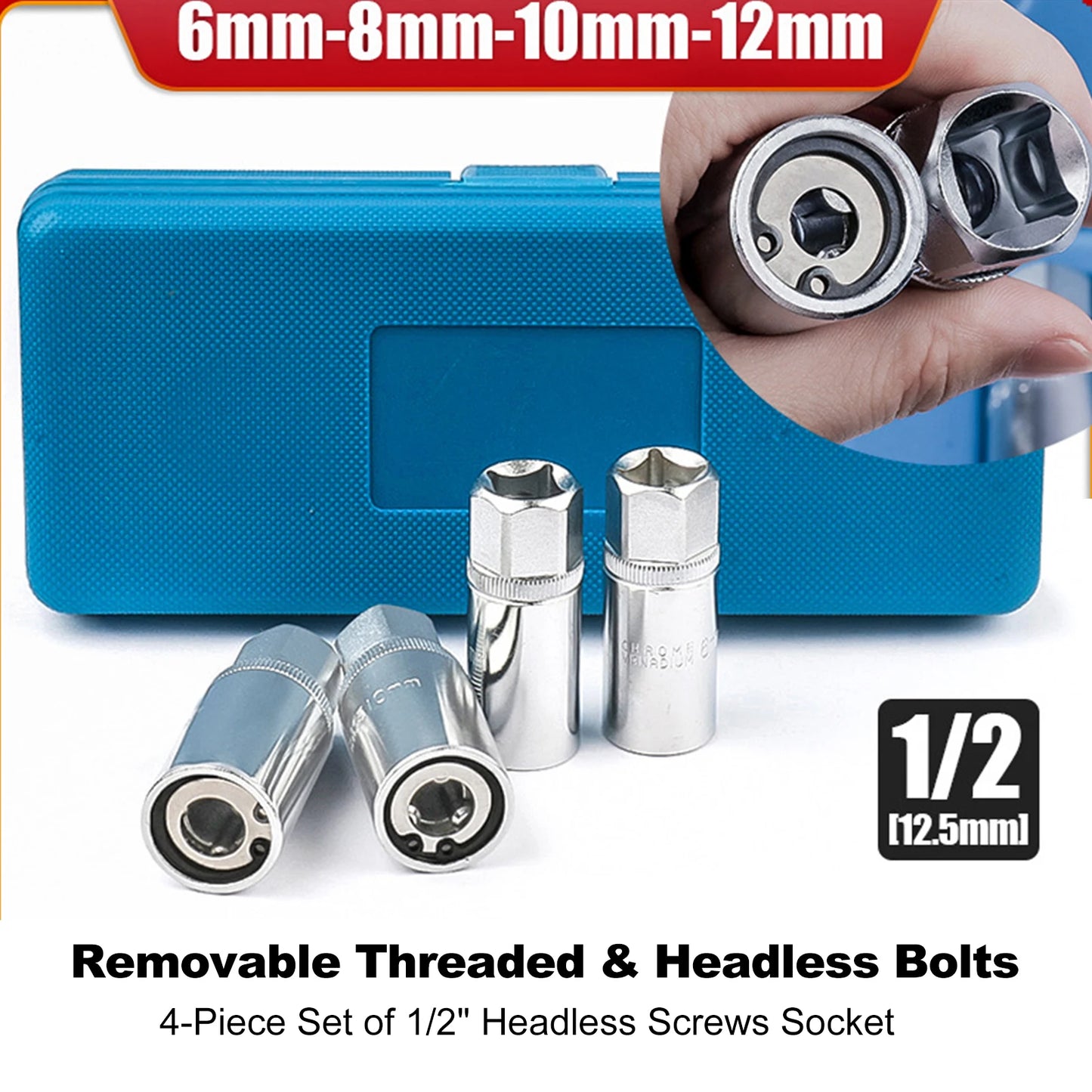 4 Pieces Stud Extractor Set Broken Stud Removal Socket Metric Stud Remover Tool Stud Puller Sockets 6/8/10/12mm Peaceful Pleasures Health and Wellness