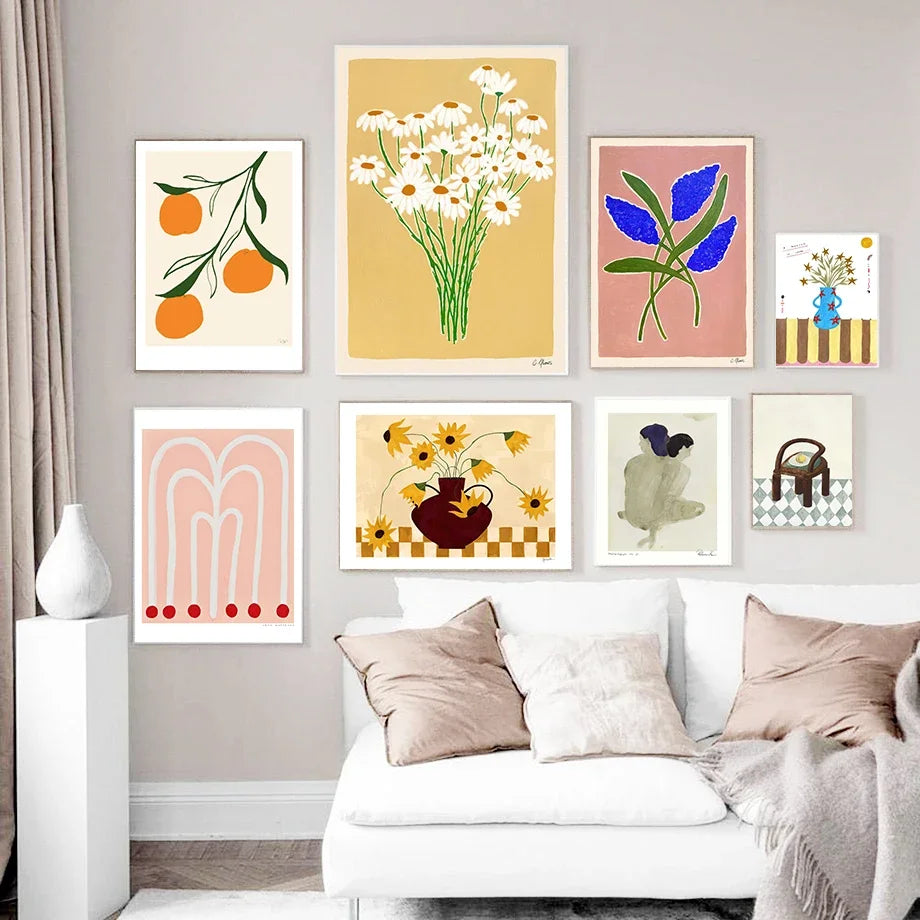 Abstract Floral Vase Canvas Wall Art | Boho Living Room Decor