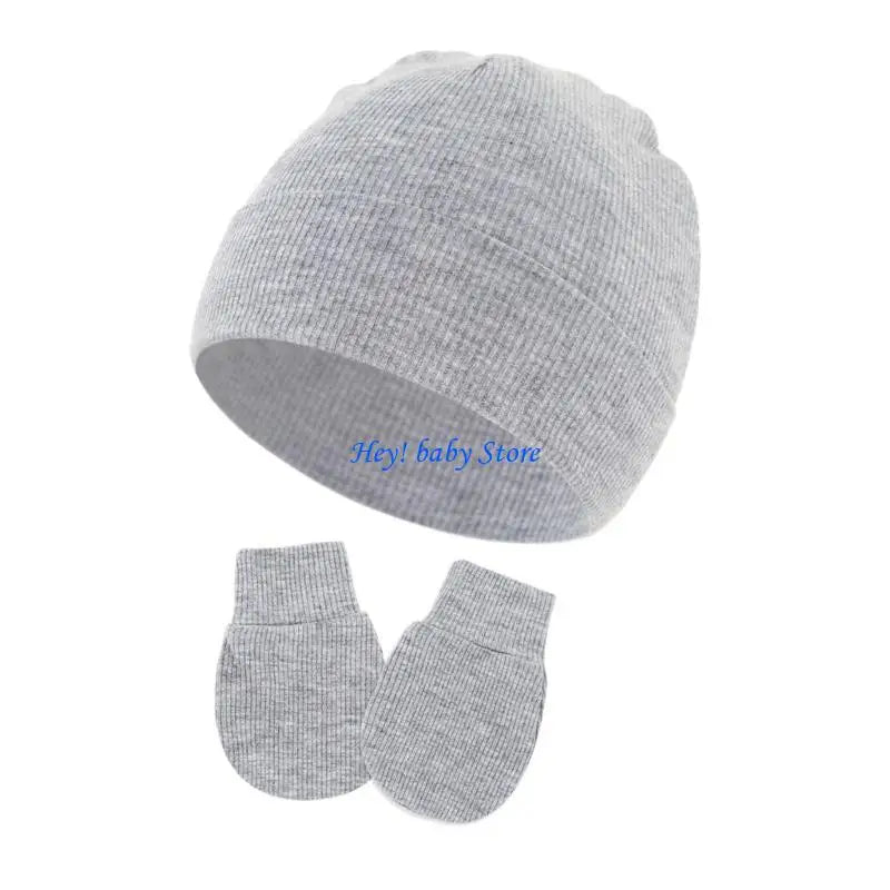 Newborn Baby Bonnet Hat & Anti-Scratch Mittens Set | Cotton