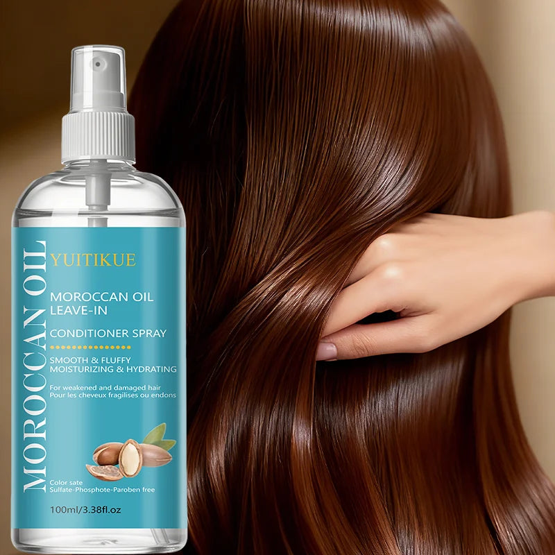 YUITIKUE Moroccan Oil Leave-In Conditioner Spray 100ml Smooth Fluffy Moisturizing Hydrating for Damaged Hair Peaceful Pleasures Health and Wellness