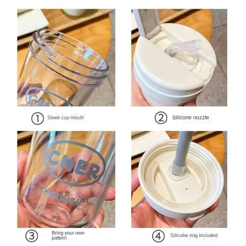 Straw Cup Mini Portable Outdoor Sport Water Bottle Anti-fall Milk Coffee Cup Outdoor Camping Drinking Tools Student straw cup Peaceful Pleasures Health and Wellness