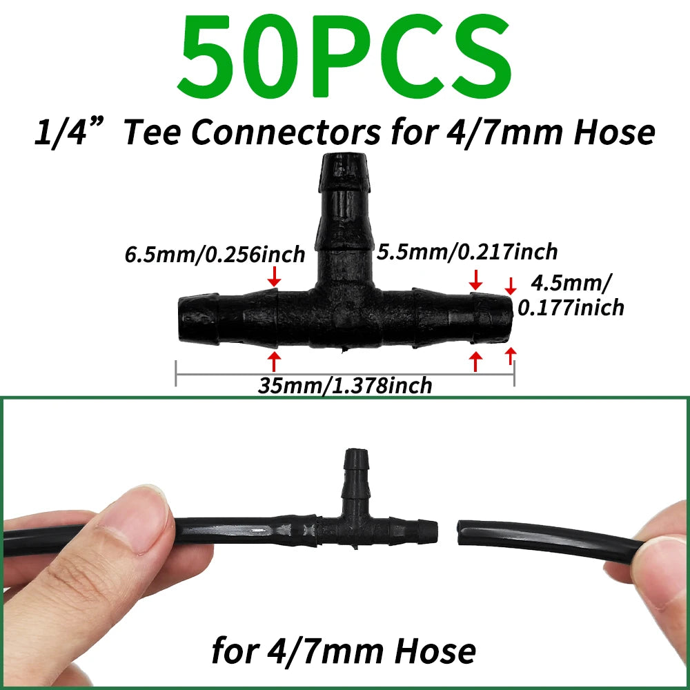 50pcs Barbed Connectors Irrigation Fittings Drip Irrigation Barbed Connectors 4/7mm Tubing Fittings for Flower Pot Garden Lawn Peaceful Pleasures Health and Wellness H-50pcs
