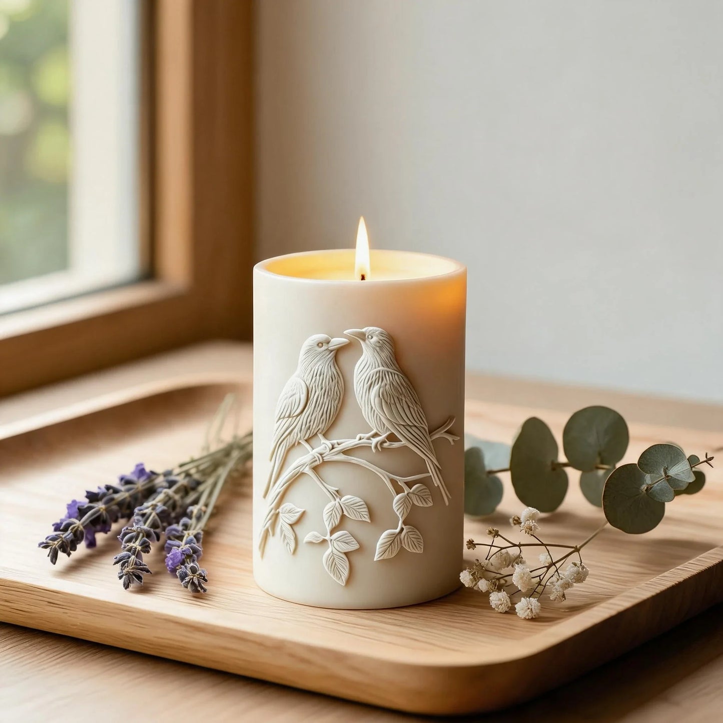 3D Birds on Branch Silicone Candle Mold – Cylindrical, Easy Demold