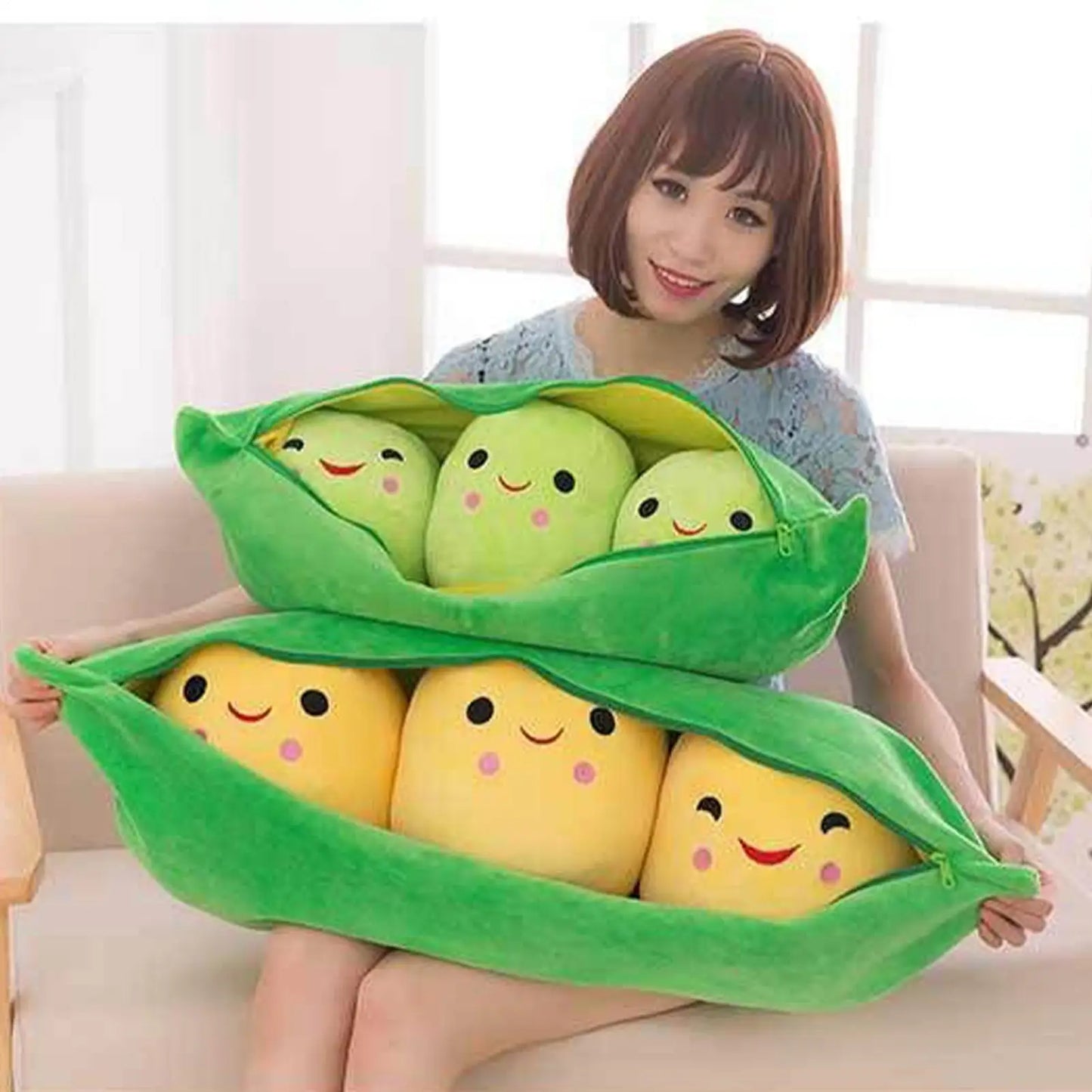 Pea Pod Plush Toy Pillow with 3 Bean Dolls | 25/40cm Gift