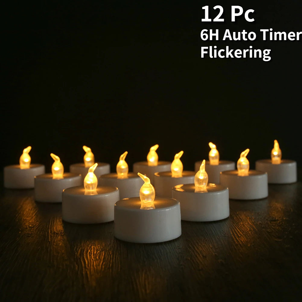 LED Tea Light With/Without Remote Flameless Flickering Candles Electronics Battery Operated Votive Light Home Table Party Decor Peaceful Pleasures Health and Wellness A 12Pc AutoTimer