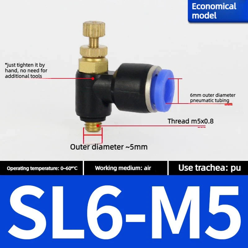 Quick Connect Pneumatic Air Speed Throttle Valve SL 4–12mm