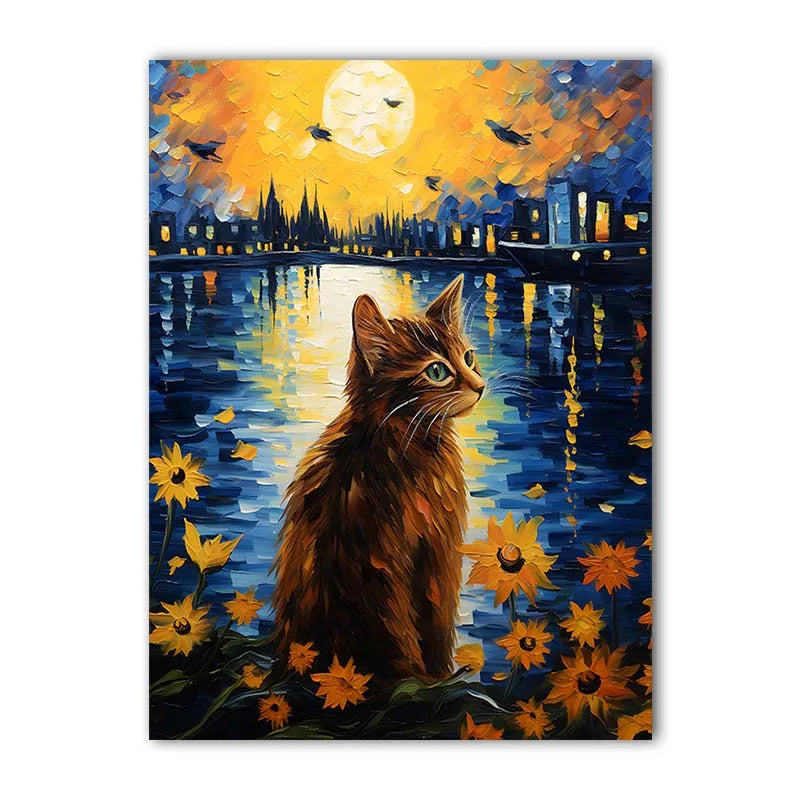 Nordic Wall Art Cat Sunflowers Wall Art Van Gogh Style Canvas Painting Modern Style Poster Prints Bedroom Living Room Wall Decor Peaceful Pleasures Health and Wellness 05 40x60cm No Frame China Mainland