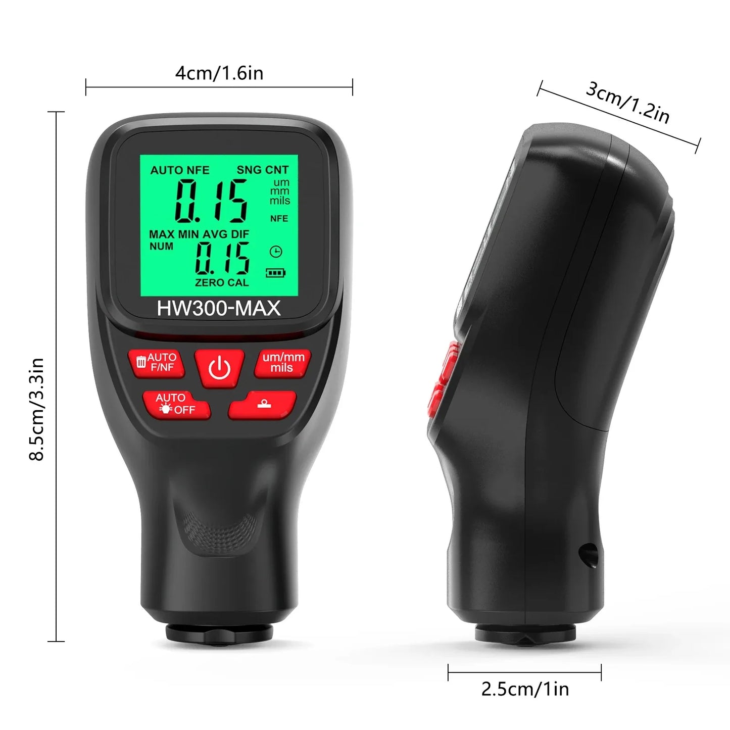 HW300-MAX Digital Coating Thickness Meter Paint Thickness Gauge Large Range Detector for Metal Peaceful Pleasures Health and Wellness
