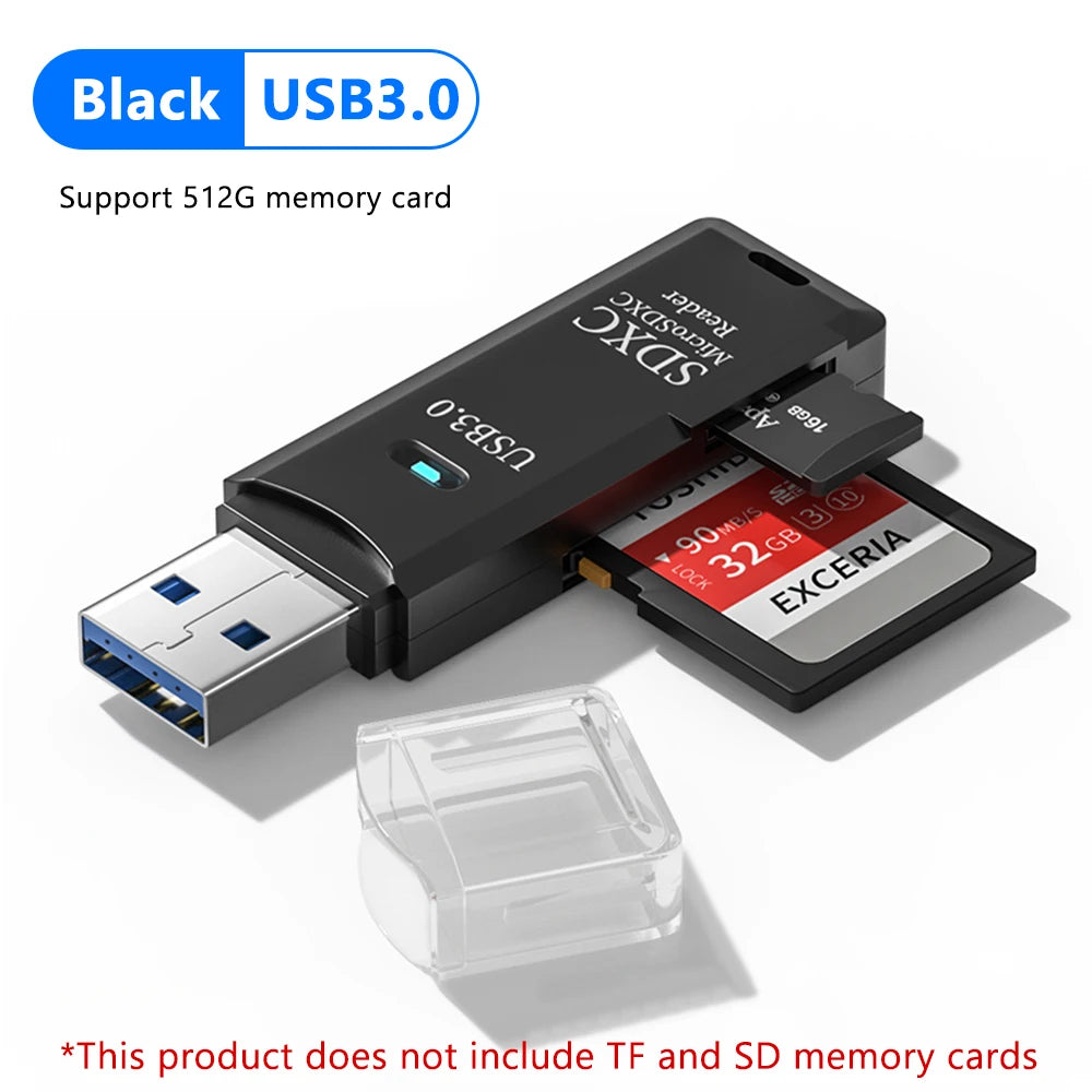 USB 3.0 Card Reader SD TF Card Memory Card Reader 2 IN 1 High Speed Smart Cardreader Adapter For PC Laptop Accessories Peaceful Pleasures Health and Wellness USB 3.0 Black