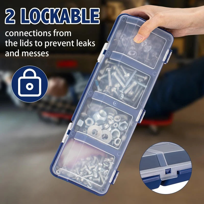 Multi-Compartment Plastic Parts Storage Box with Clear Lid