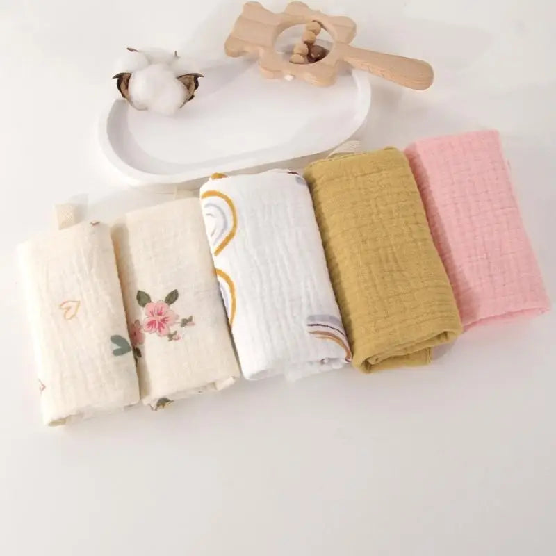 Baby Washcloths 5-Pack | 4-Layer Soft Cotton Muslin Towels