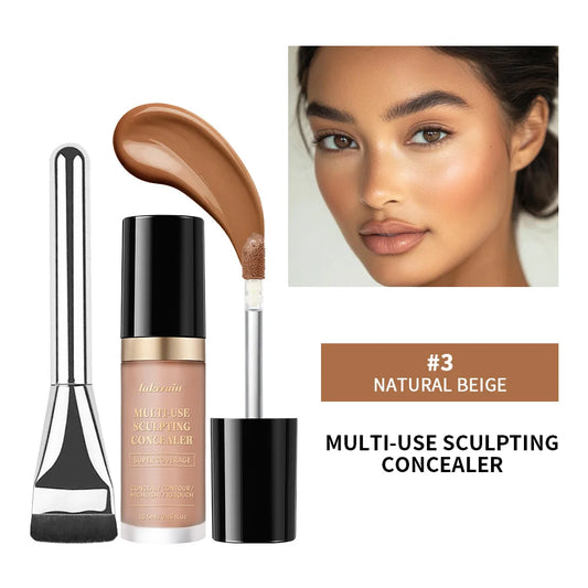 Full Coverage Concealer With Free Brush Matte Foundation Oil Control Long Lasting Face Makeup Multi-Use Highlight Retouch Cream Peaceful Pleasures Health and Wellness 3 BEIGE Free Brush