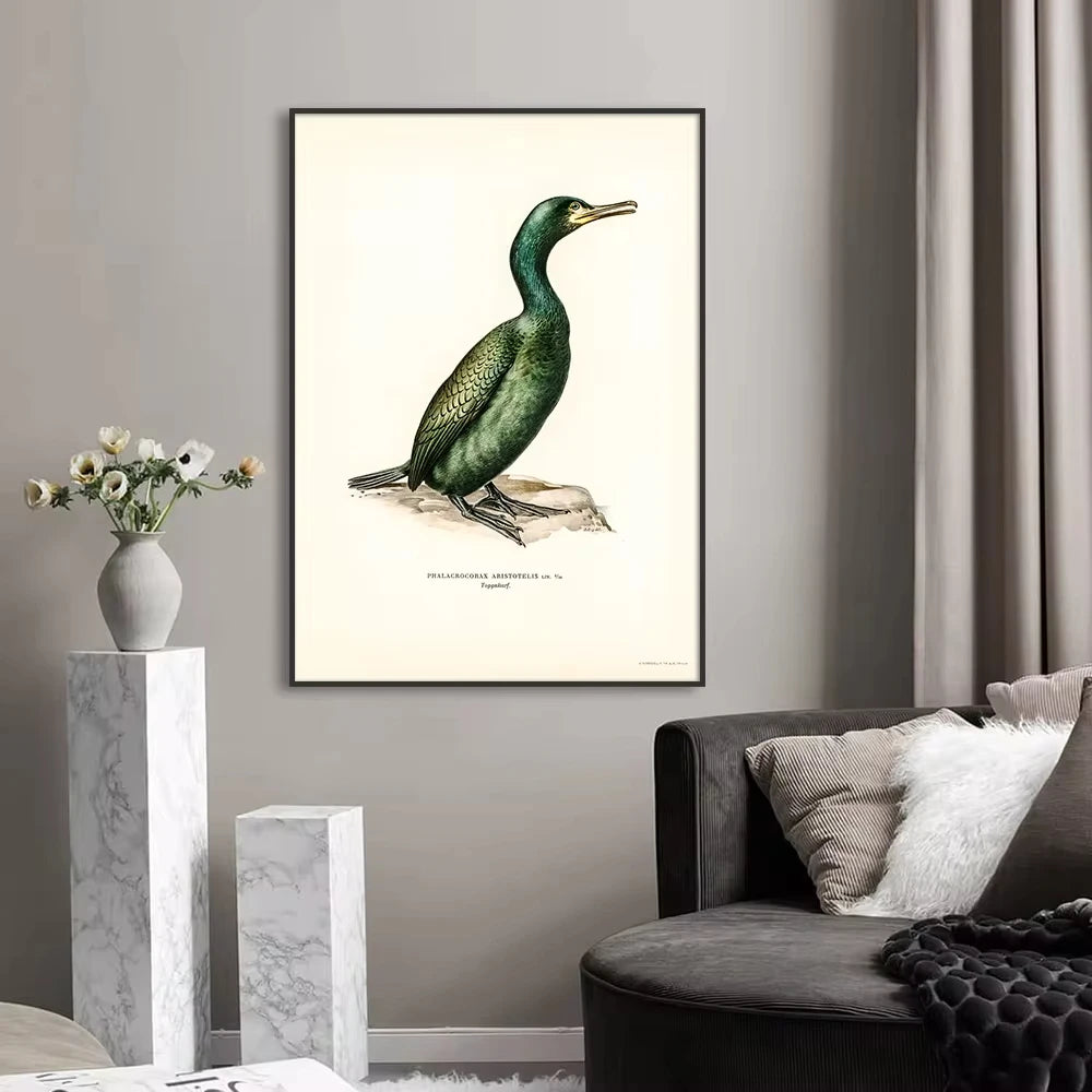 Retro Birds Poster and Print Vertebrate Canvas Painting Cormorant Bird Wall Picture Realism Art Mural Home Decor for Living Room Peaceful Pleasures Health and Wellness