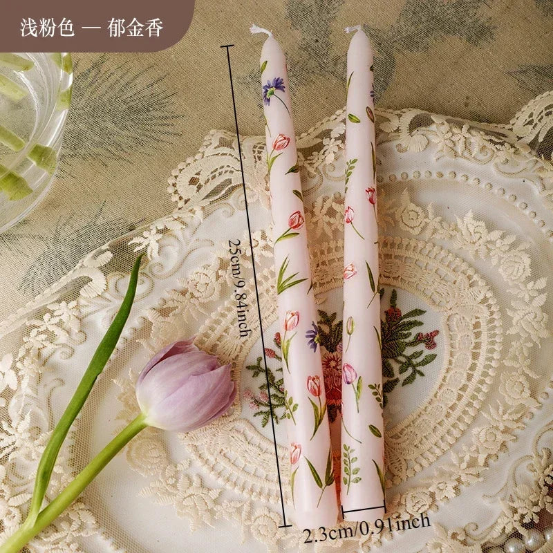 Printed Long Pole Candles European Romantic Candles Dinner Wedding Holiday Family Cross Border Smoke Free Candle Home Decorative Peaceful Pleasures Health and Wellness Unscent-Pink