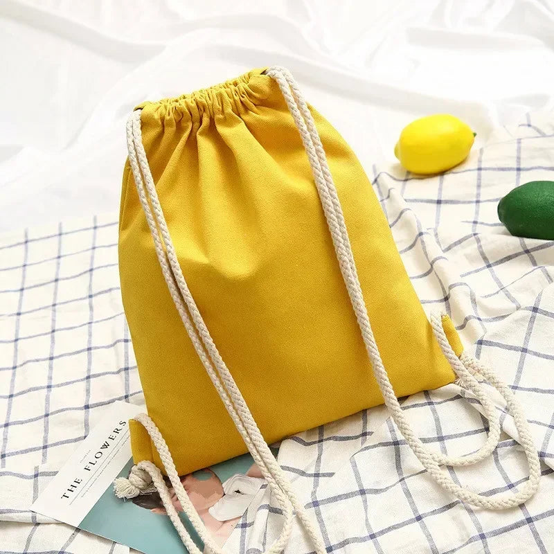 Canvas Drawstring Backpack Casual School Bag Double Shoulder Travel