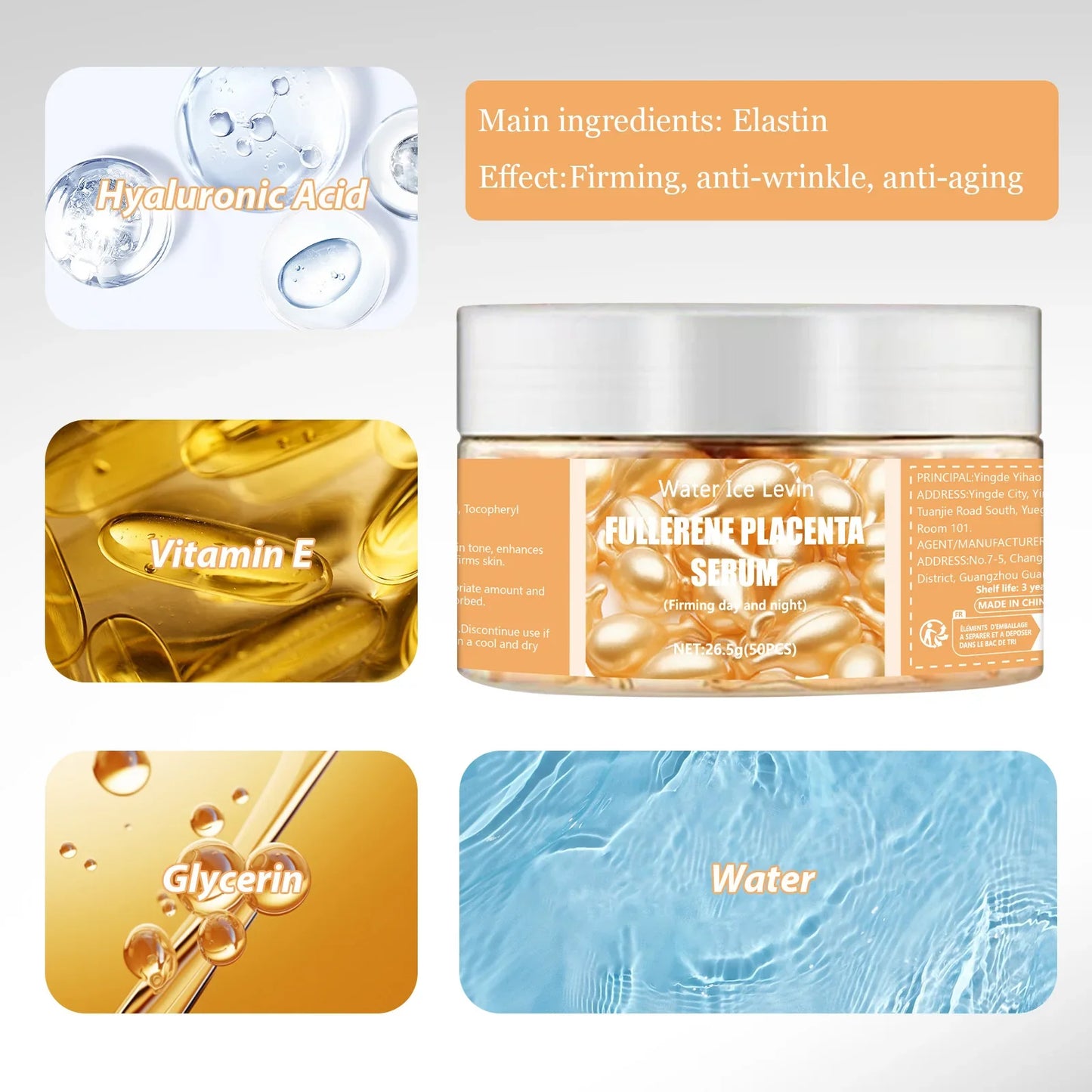 50-Pack Collagen & Hyaluronic Acid Face Serum Capsules