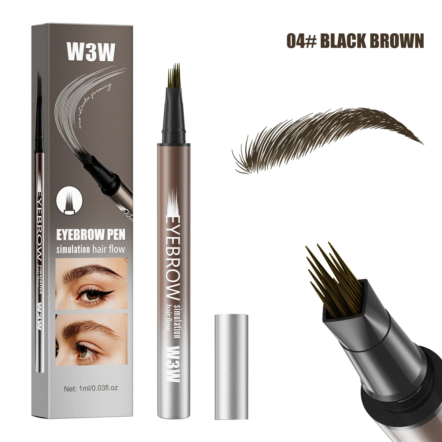 W3W Waterproof Liquid Eyebrow Pen – 5 Colors, Long-Lasting