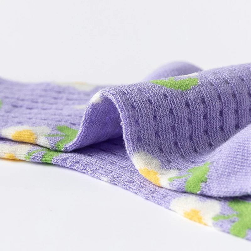 5-Pack Girls Soft Floral Cotton Mid-Tube Socks | Ages 1–12