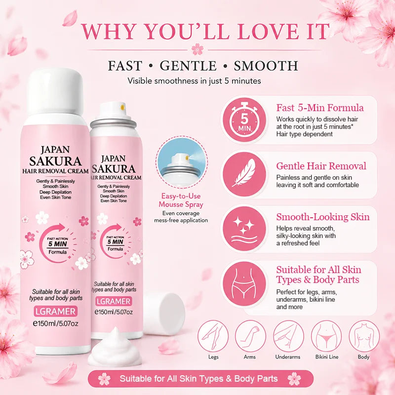 LGRAMER Sakura Hair Removal Cream Women – 150ml Painless