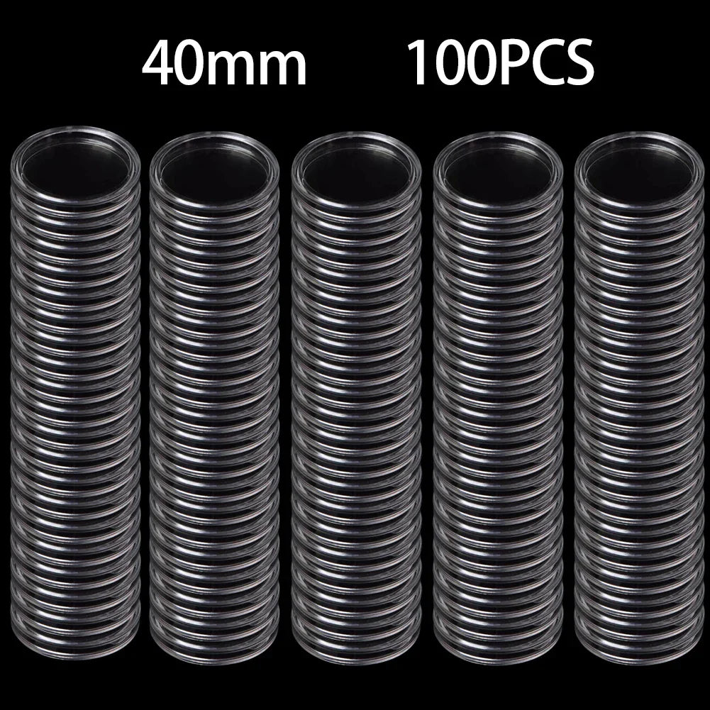 100-Pack Clear Coin Capsules – 40mm Plastic Holders & Protectors