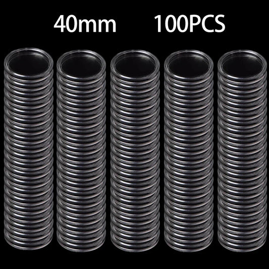 100-Pack Clear Coin Capsules – 40mm Plastic Holders & Protectors Coin Capsules Oasis Select China Mainland