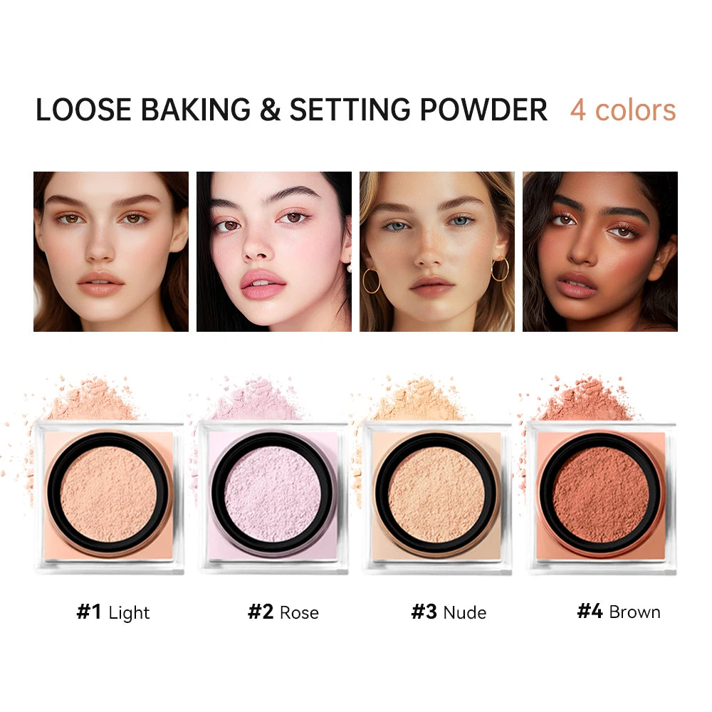 2 Count Loose Setting Powder & Brush Long Lasting Waterproof Oil Control Matte Natural Brightening Face Powder Cosmetics Peaceful Pleasures Health and Wellness