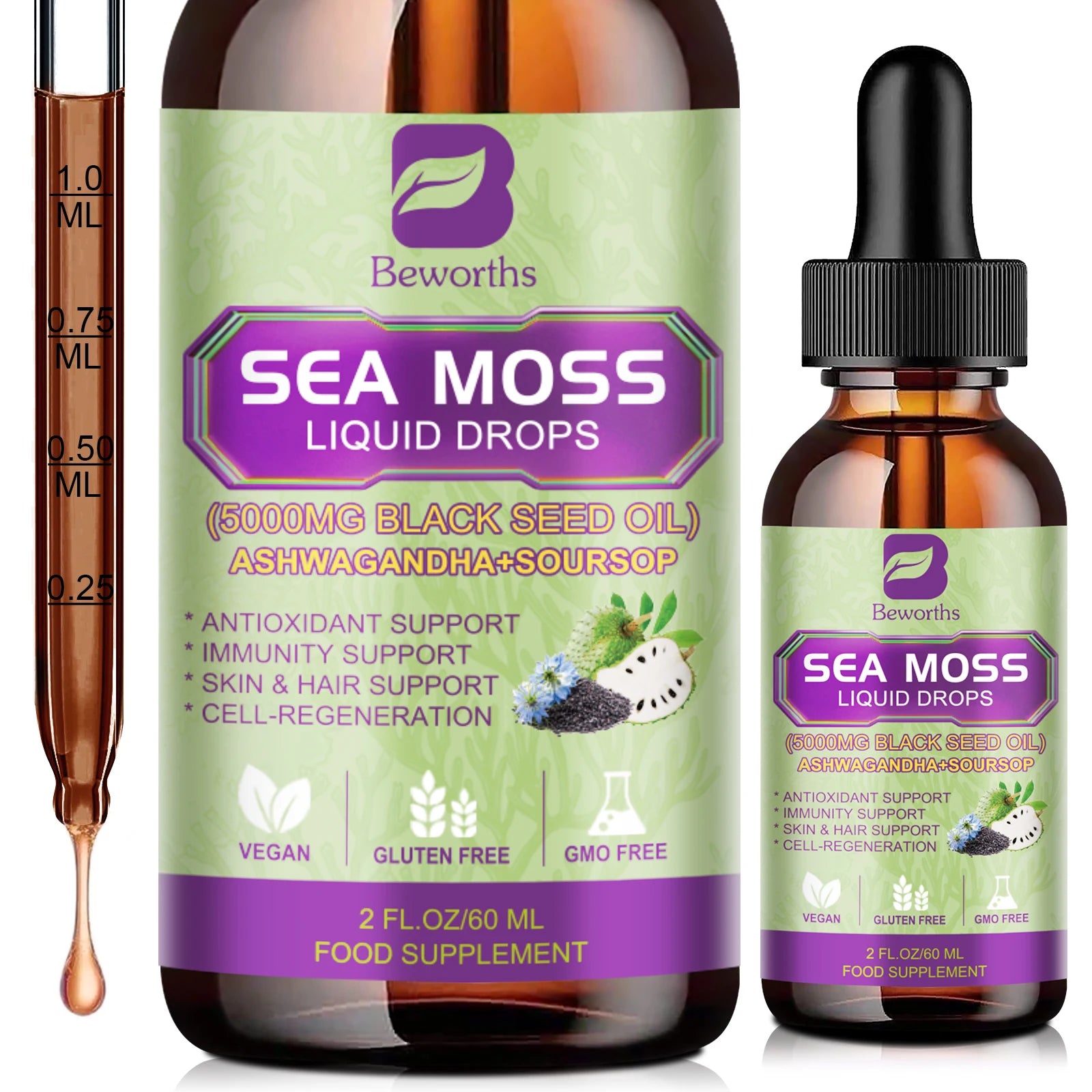 Sea Moss Extract Drops 60ml – Immunity, Digestion & Antioxidant Herbal Supplement Peaceful Pleasures Health and Wellness