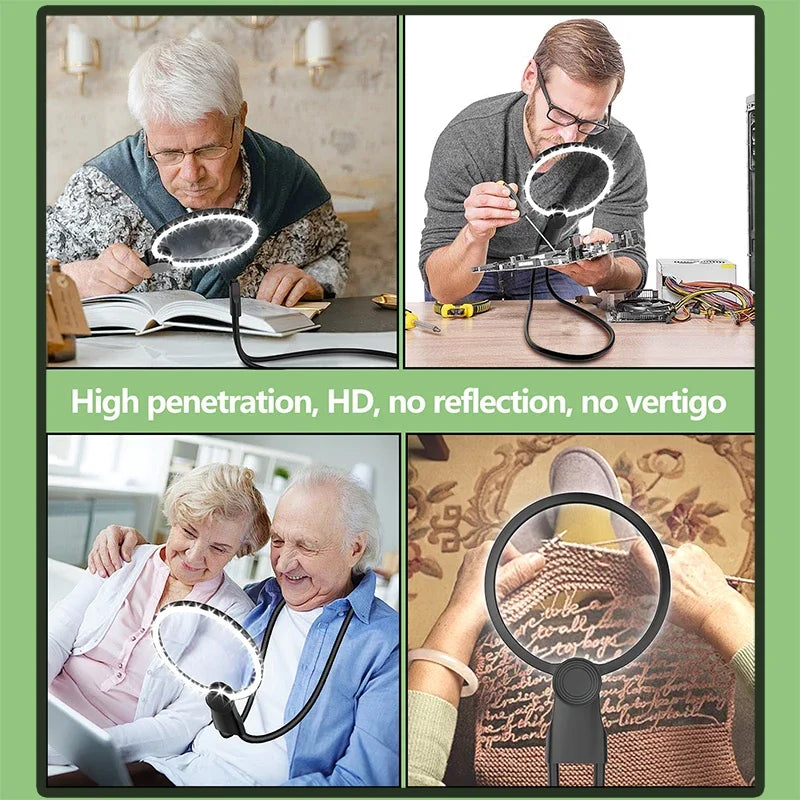 Magnifying Glass with Light for Reading: 5X Hands Free Magnifier for Neck Wear Seniors Sewing Low Vision Elderly Peaceful Pleasures Health and Wellness