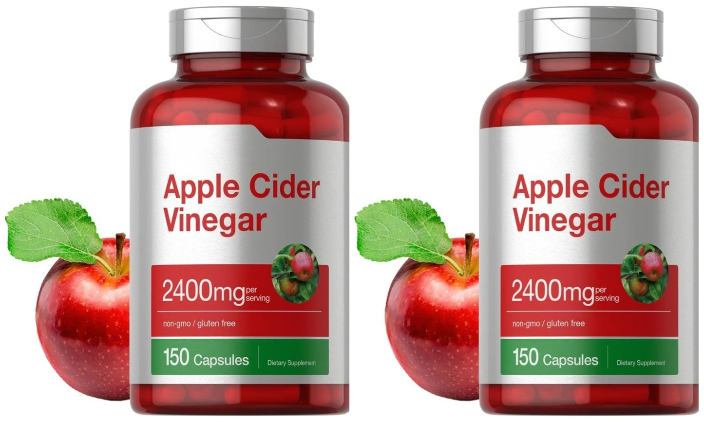 Apple Cider Vinegar Capsules 2400mg Per Serving Daily Wellness Support Non GMO Gluten Free 150 Capsules Peaceful Pleasures Health and Wellness 2bottles 300capsules