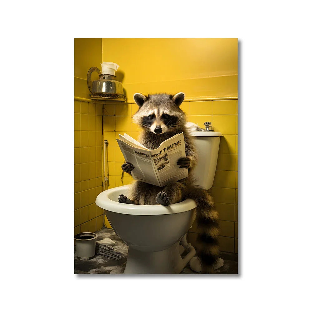 Funny Animals Toilet Canvas Painting Prints Gorilla Elephant Cat Dog Wall Poster Picture for Bathroom Room Home Decoration Peaceful Pleasures Health and Wellness 83411 50x70cm Unframed